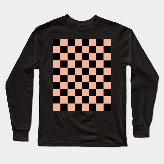 Burlywood and Black Chessboard Pattern Long Sleeve T-Shirt by californiapattern 